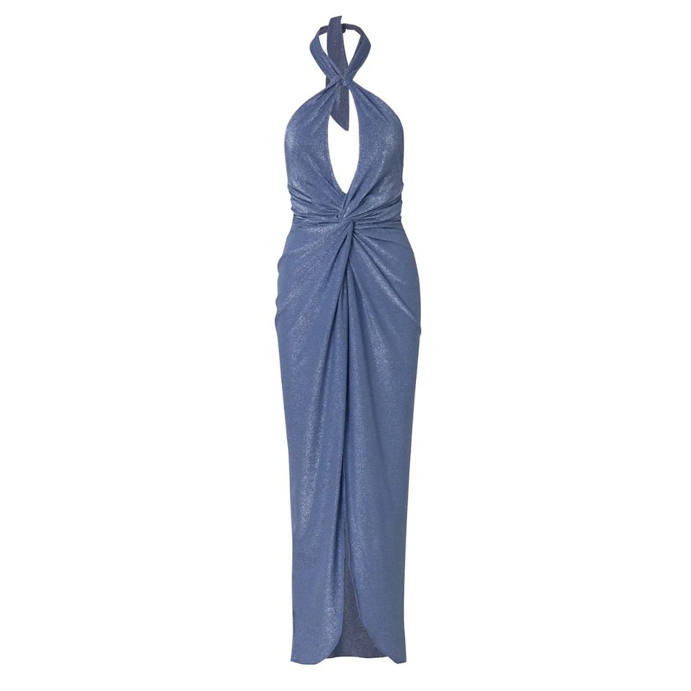 Baobab Linus Dress Starry Blue Metallic Halter Knot Midi Dress‎ NWT Medium